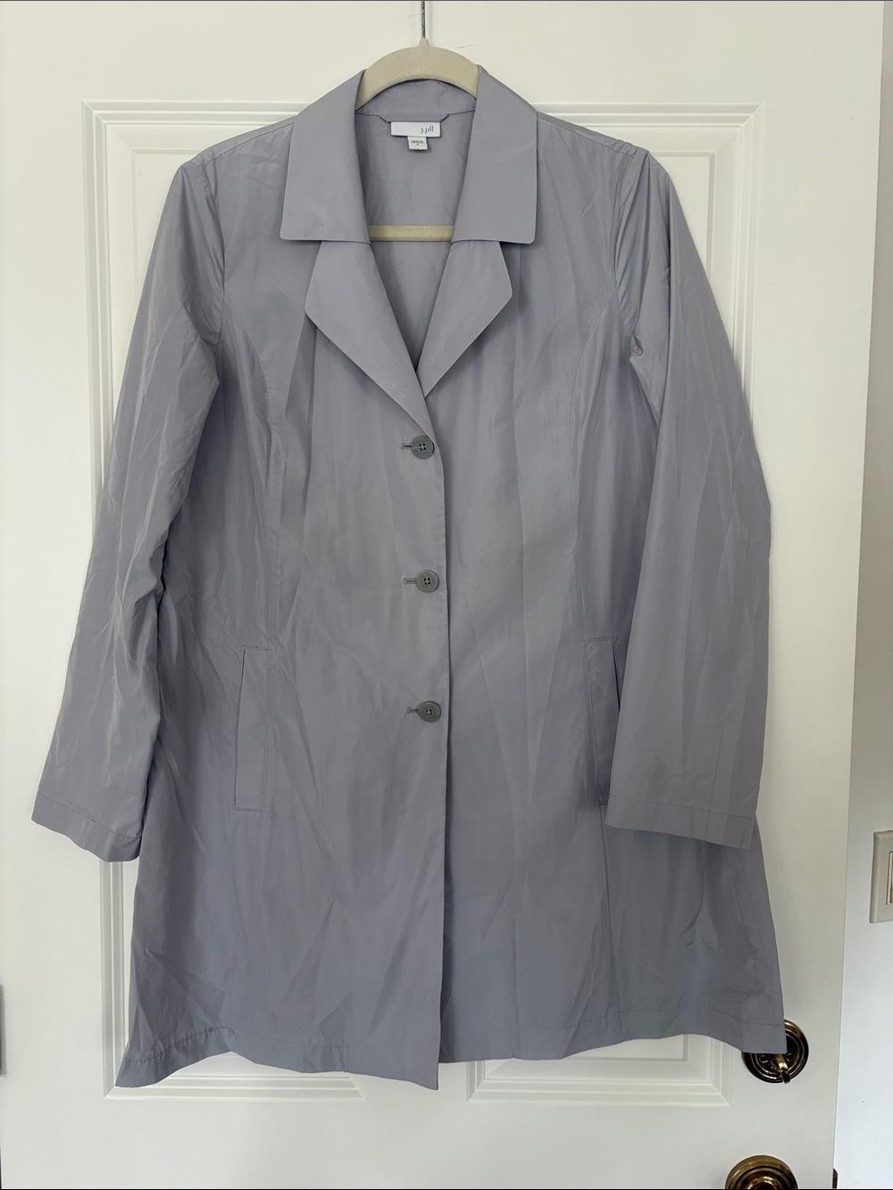 J. Jill Light Gray Single-Breasted Trench Coat